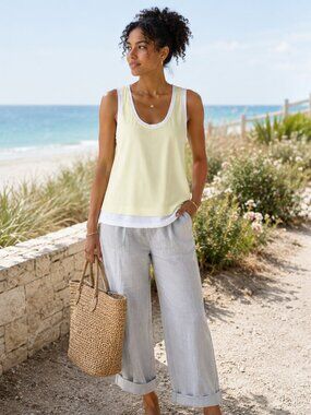 Brochu Walker Silk Linen Blend Layered Tank Yellow